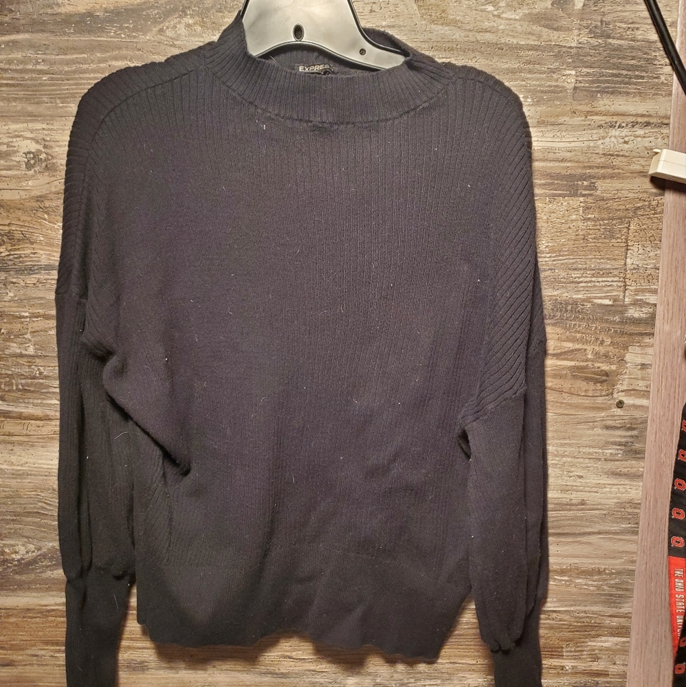 Express Sweater‎ Women's Medium Black Long Sleeve Wool Blend Light Weight